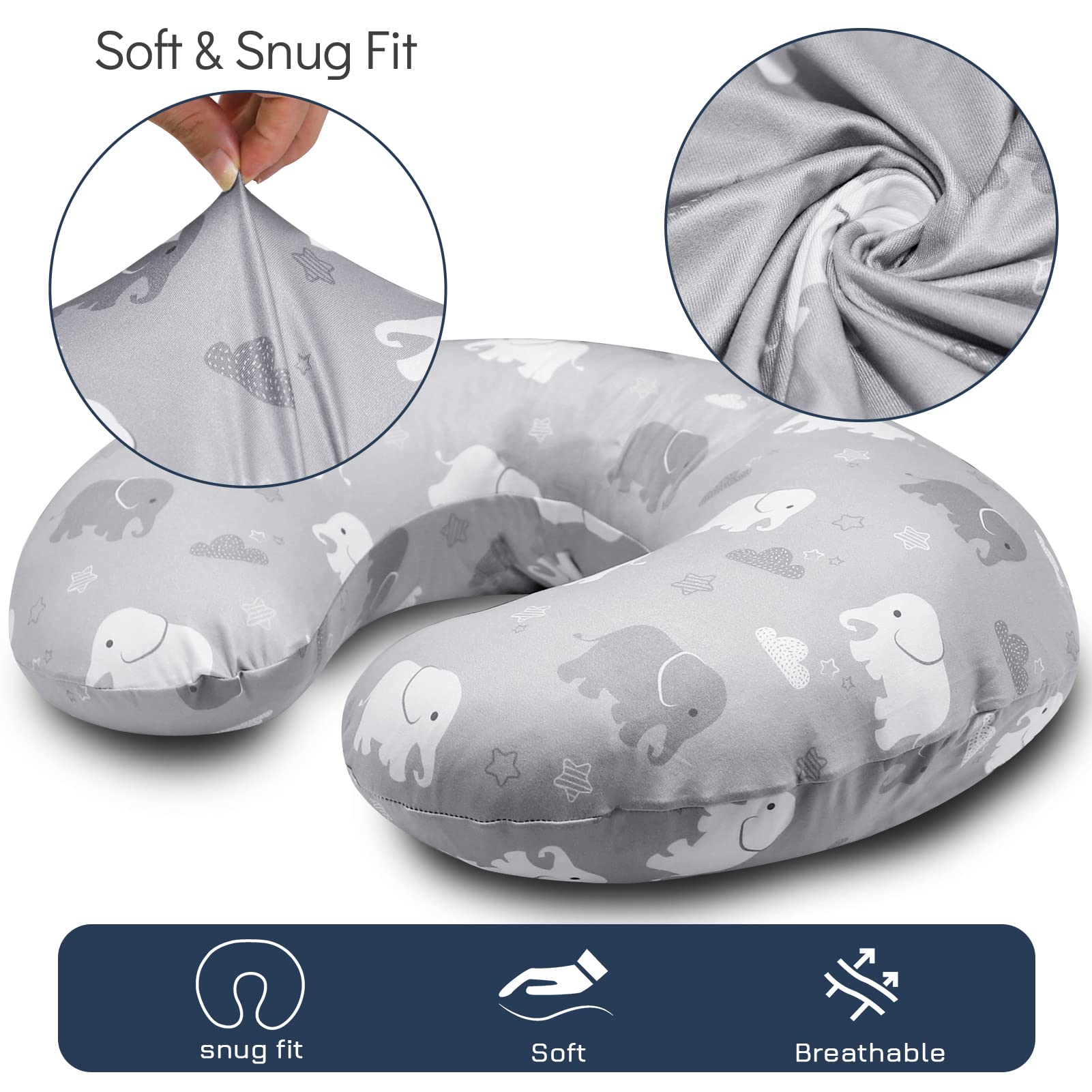 TANOFAR Nursing Pillow Cover, Elephant Breastfeeding Pillow Slipcover for Baby Boys & Girls, Animal Nursing Pillow Case for Newborn, Soft Fabric Fits Snug On Infant, Washable & Breathable