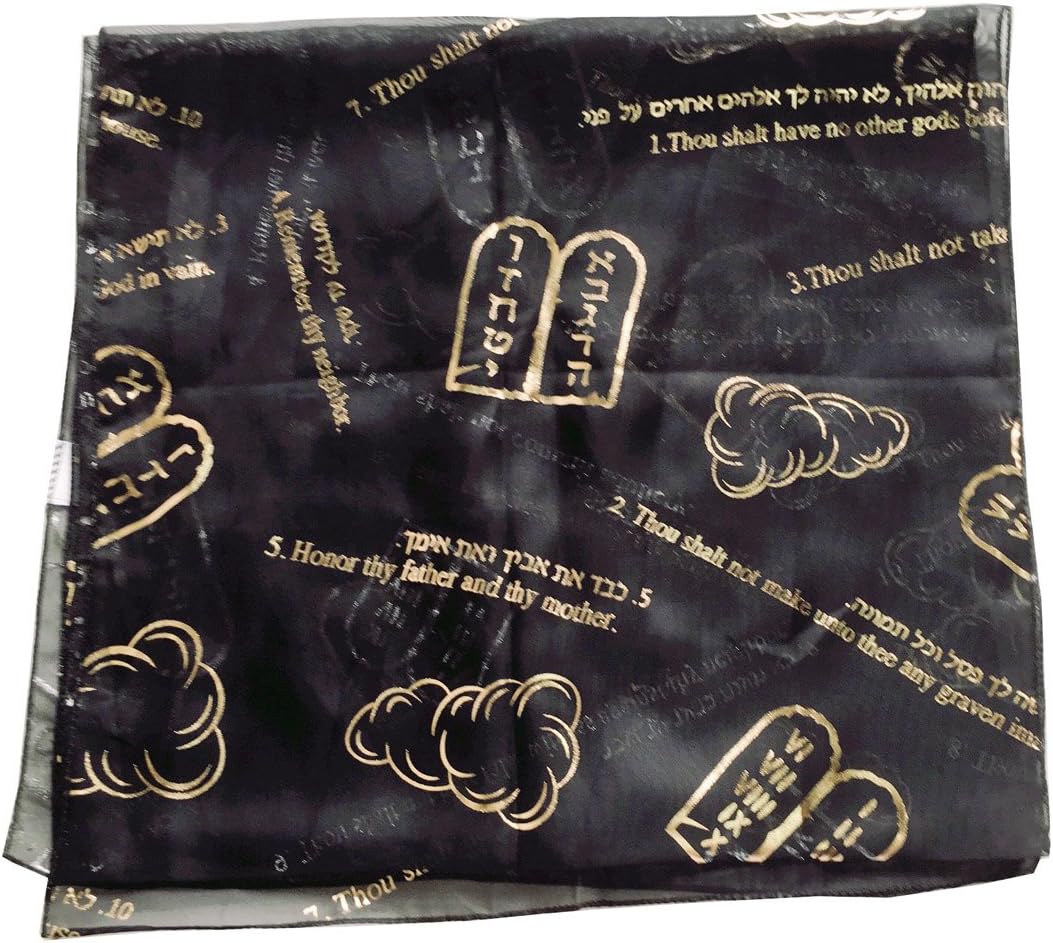 Holy Land MarketHoly Land Market Christian Church or Prayer Head Scarf or Shawl/Cover - 10 Commandments - Model III (60 x 20 inches) (Black)