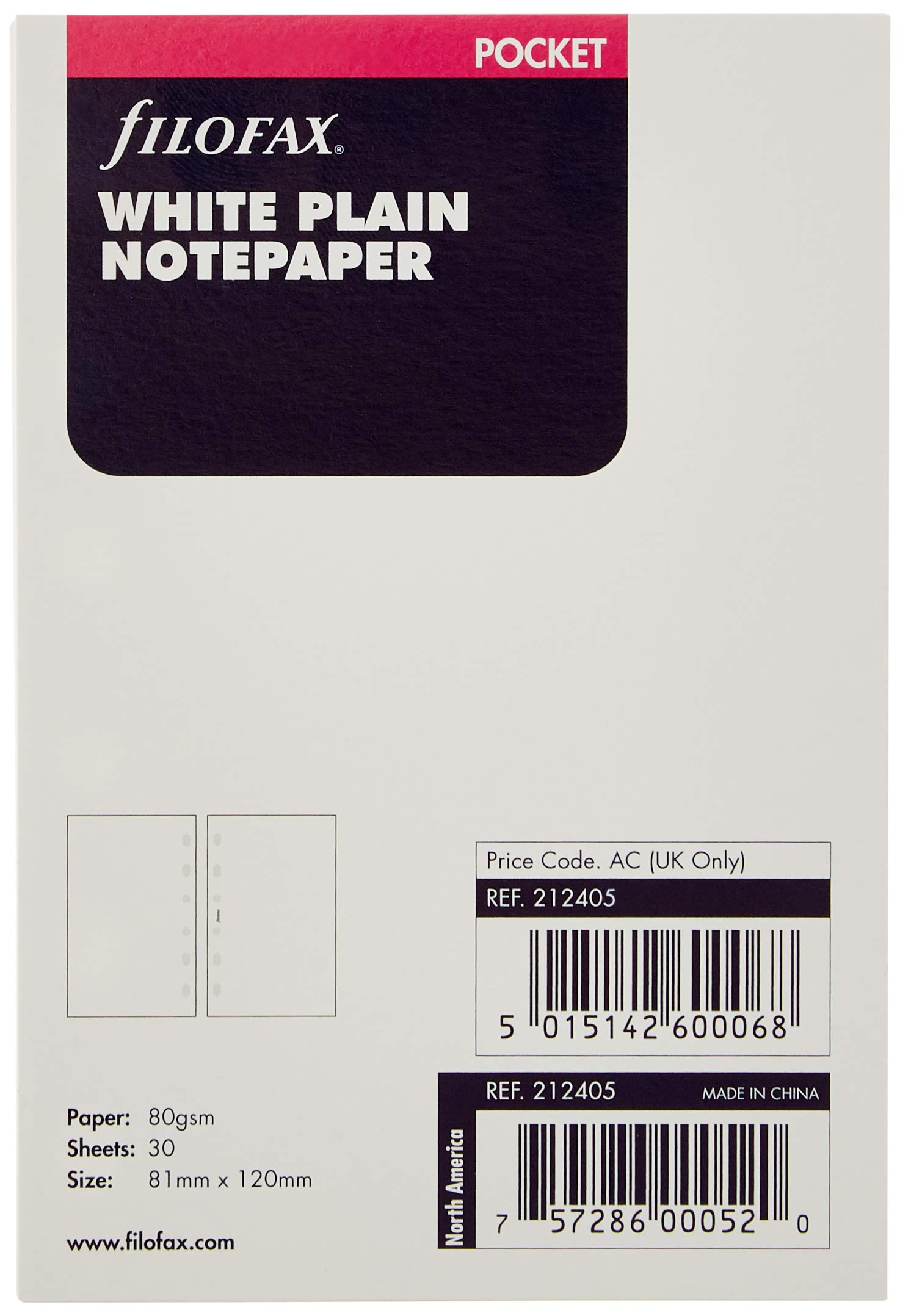 Filofax Pocket White Plain Notepaper