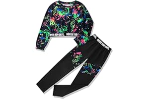 Glaoly Girls Clothes Tie-Dye Long Sleeve Sweatshirt Cool Patchwork Sweatpants 2 Piece Girls' Clothing Sets Size 6-14 Years