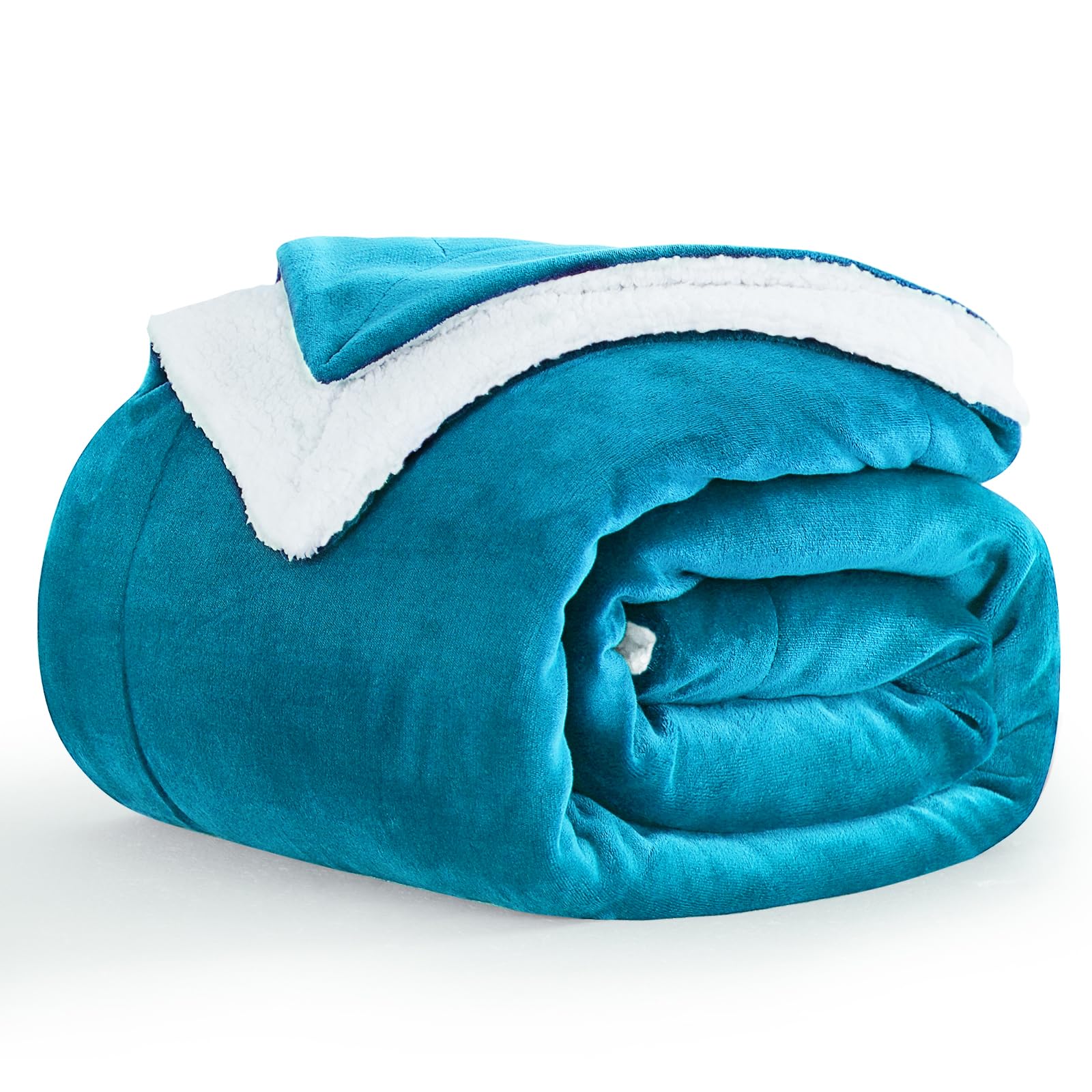 Aisbo Sherpa Fleece Throw Blanket Teal - Fluffy Thick Warm Blanket for Sofa Couch Throw Single Size, Solid Microfiber Bed Blanket Soft Throws for Travel, 130x150cm