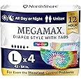 NorthShore MegaMax Adult Overnight Diapers, 12-Hour Tab-Style, Large, 4 Count Trial, Tie-Dye, 42-54 inches, Unisex Incontinence Underwear
