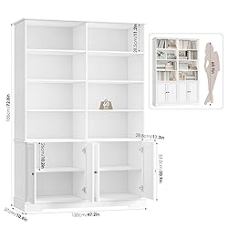 FINETONES 73" Tall Bookshelf with Doors, 6-Tier