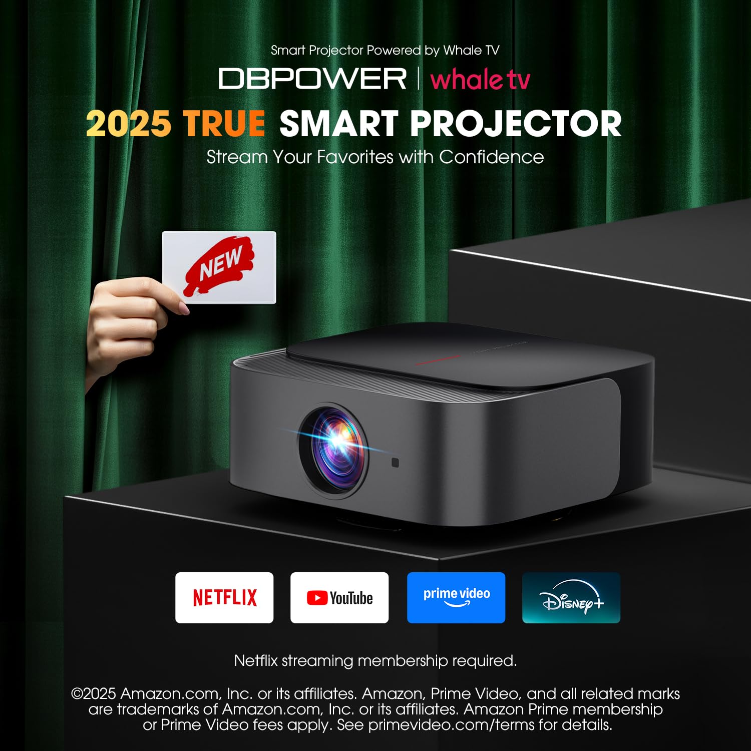 [386+ Built-in Apps] DBPOWER E2 Smart Projector with WiFi and Bluetooth, Native 1080P Mini Projector Compatible with Netflix, Youtube, Disney+, Hulu, Max & Crunchyroll, Electric Focus & Carry Case