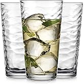 Glaver's Hammered Glass Cups. Cocktail Drinking Glasses Set of 6 Tall Kitchen Glasses, 17 oz Water Glassware For Bar, Juice, Beer, Iced Tea, Everyday Cordial Glasses Drinkware.