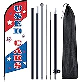 Remagr Used Cars Feather Flag 7 ft Advertising Swooper Banner Signs with Pole and Ground Stake Used Cars Auto Dealer Ship Feather Flag Stand for Store Business Outside