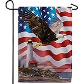 America Forever Patriotic Eagle Lighthouse Garden Flag, 12.5 x 18 inch Double Sided, American Bald Eagle Banner, USA Stars Stripes Outdoor Decor, 4th July Memorial Day Yard