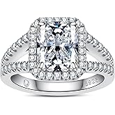 AnuClub Emerald/Radiant Cut Moissanite Engagement Rings 3CT Center Stone D Color VVS1 925 Sterling Silver Pear Cut Side Stone Wedding Promise Anniversary Ring for Women With Certificate