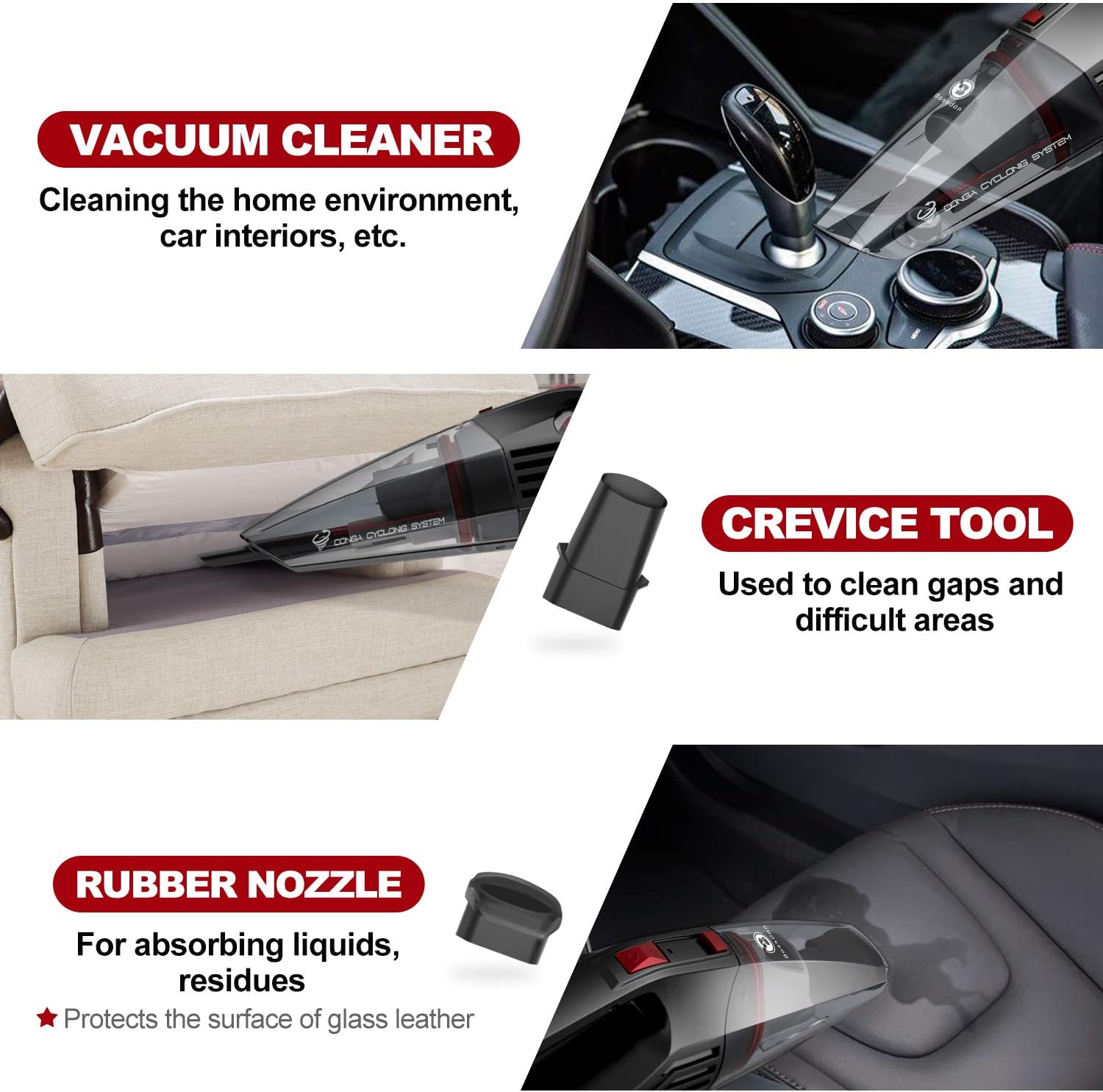 Bossdan Handheld Vacuum, Cordless and Portable Vacuum, 8Kpa Hand Vacuum with Powerful Suction, Wet and Dry use: Home & Kitchen