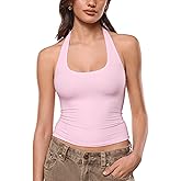 INLYRIC Women's Inbarely Soft Deep Halterneck Double Lined Sleeveless Tank Tops Backless Going Out Slim Fitted Sexy