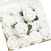 Ling's moment Artificial Silk Flowers, 16pcs Faux Pure White Roses with Stems, 3.5" Fake Ivory Flowers Bulk for DIY Wedding Bouquets Centerpieces Party Baby Shower Home Decoration