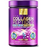 Collagen Peptides Powder 20G - Grass Fed Hydrolyzed Collagen Powder Type I & III with Hyaluronic Acid & Biotin For Women, Unflavored - Hair, Skin, Nails & Joint Support Supplement - 28 Servings