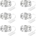 SINAMER 6 Pack White Fairy Lights Battery Operated Lights, 7ft 20 Led Mini String Lights, Waterproof Silver Wire Starry for Mason Jars Wedding Party Centerpiece Table Christmas