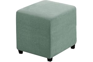 RHYII Ottoman Covers Slipcover Square Jacquard Fabric Footstool Protector Covers Storage Stool Ottoman Covers Stretch with Elastic Bottom Medium Sage