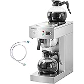 NUPANT 12-Cup Commercial Coffee Maker with Water Line 1.8L Auto-Filling Drip Coffee Maker Machine with 2 Glass Carafes and 2 Warmers Stainless Steel Pour over Coffee Brewer for Restaurant Office cafe