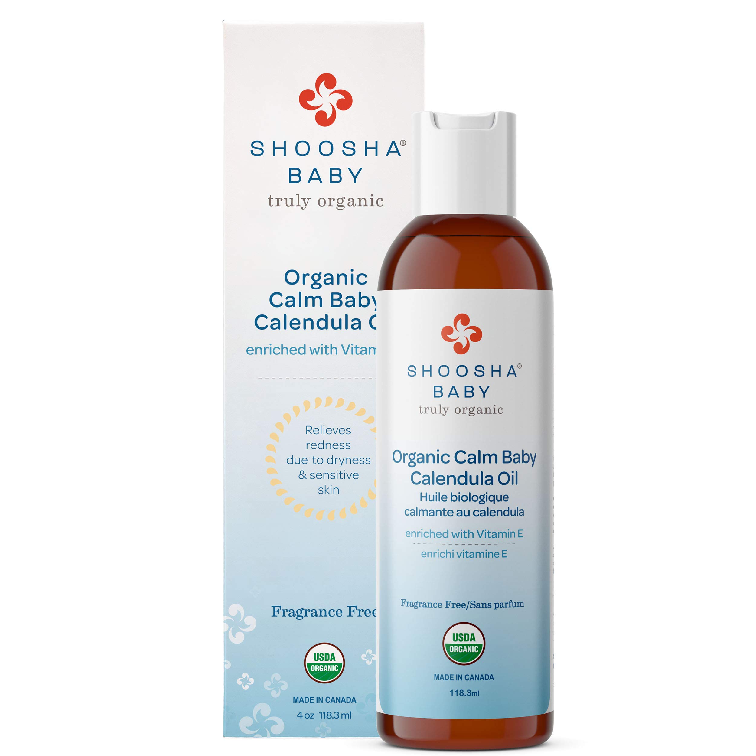 Shoosha Organic Calendula Oil Fragrance Free, for Babies, Real Calendula Oil, Calendula Massage Oil Moisturizer, Hypoallergenic, Gluten-Free, 100% Biodegradable