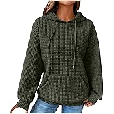 Generic Womens Comfort Hoodies for Anxiety Casual Long Sleeve Drawstring Waffle Pullover Loose Hooded Sweatshirt with Pocket