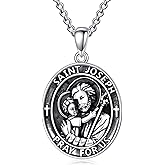 Shusukue 925 Sterling Silver Patron Saint Pendant Necklace Amulet Medals Religious Jewelry for Men Women Fathers Day Gift 22+2" Chain (with Gift Box)