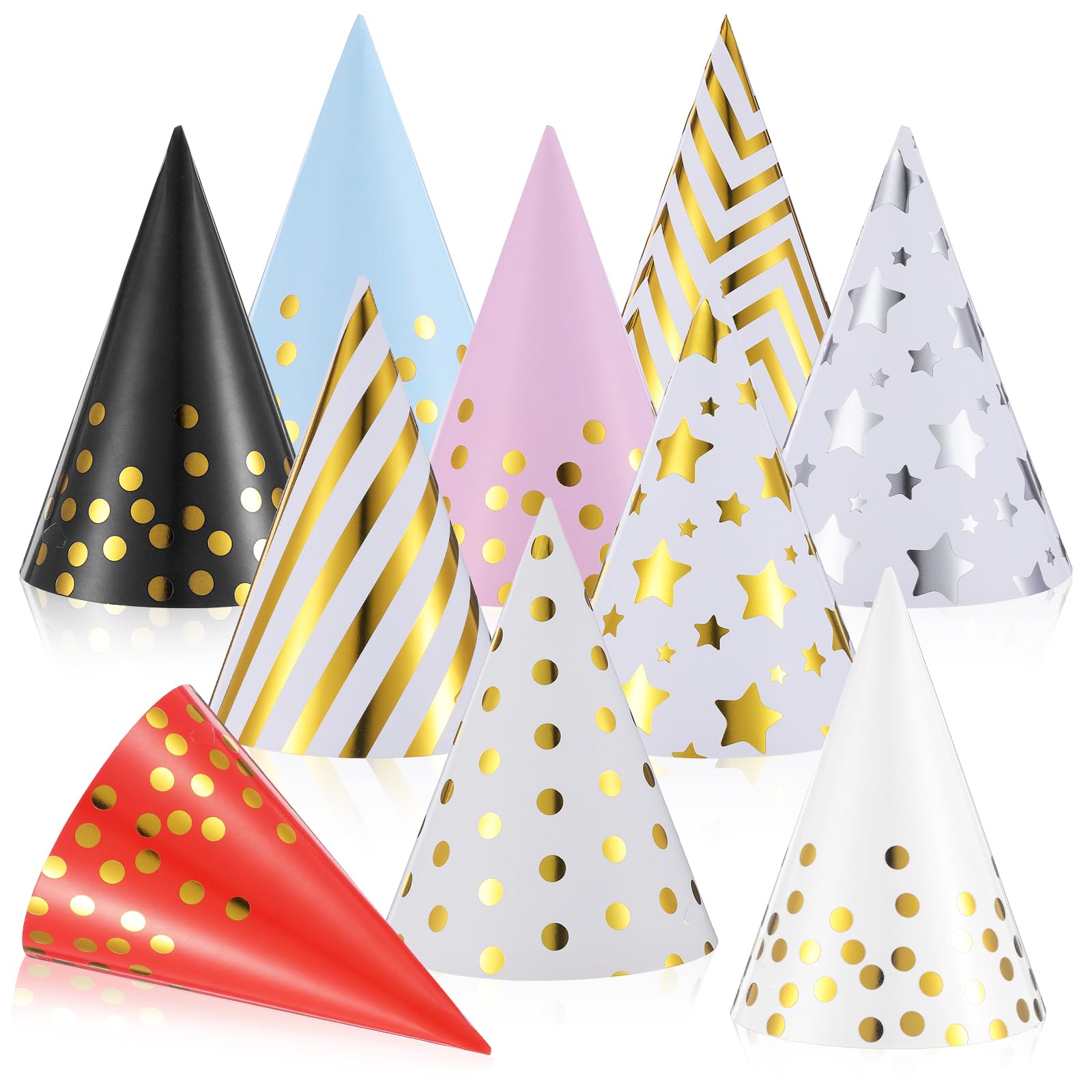 CIATBYYJ 20 Pcs Party Hats Birthday Party Cone Hats for Adults Kids Gold Polka Dot Paper with Elastic String Happy Birthday Partys Decorations Assorted Paper Birthdays Hat for Photo Props