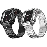 MRYUESG 2 Pack Designed for Apple Watch Band, Wrist-Band for i-Watch Series 9 8 7 6 5 4 3 2 1 SE, Stainless Steel Metal Chain with TPU Cover Case, Smart-Watch Link Bracelet Strap, 45 44 42 41 40 38mm