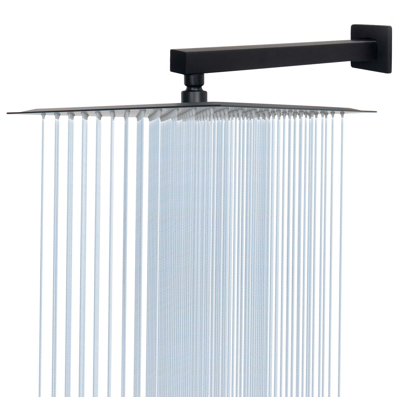 Photo 1 of HarJue Shower Head with Extension Arm, High Pressure Square with ShowerArm, Stainless Steel Rainfall -Waterfall Full Body Coverage (12'' Shower with 16'' Arm, Matte Black)