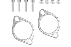 KIFIDAN 2PCS Exhaust Flange Gasket + 4PCS Exhaust Bolts,2.5" 2-Bolt Catalytic Converter Gasket Replaces OEM#120-06310-0002,Car Accessories Exhaust Flange Repair Kit for Cars,Trucks (2.5in)