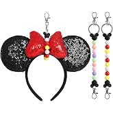 Obavioy 2PCS Mouse Ear Headband Holder for Backpack Trip Essential Keychain | Beaded Lanyard Key Chain, Theme Park Bag Charm Accessories, Travel Hanging Display D&eacute;cor