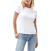 Michael Stars Women's Fitted Lexy Tee - Short Cap Sleeve, High Crew Neck