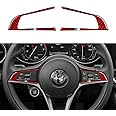 2PCS Car Steering Trim Sticker Cover Carbon Fiber Decal fits for Alfa Romeo Giulia Stelvio 2016 2017 2018 2019 Interior Accessories (Red)
