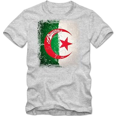 Algerien Flagge T-Shirt Staat Algerien Sichelmond und Stern Grün und Weiß Afrika Herrenshirt