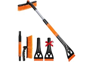 BFONS 34" Extendable Ice Scrapers for Car Windshield 2-in-1 Snow Brush for Car Snow Scraper for Snow Scraper and Drush with Ergonomic Foam Grip for Cars Trucks SUV with 360° Pivoting Brush Head Orange