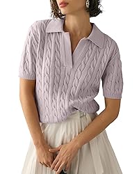 Imily Bela Women's Cable Short Sleeve Sweaters Tops