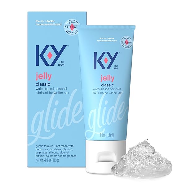 K-Y JELLY PERSONAL LUBRICANT, BODY-FRIENDLY WATER-BASED FORMULA, SAFE FOR ANAL SEX, SAFE TO USE WITH LATEX CONDOMS. GLIDE INTO A WETTER, BETTER EXPERIENCE EVERY DAY. FOR MEN, WOMEN, COUPLES, 4 FL OZ