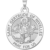 PicturesOnGold.com Saint Gertrude of Nivelles Round Religious Medal - - 2/3 Inch Size of Dime, Sterling Silver