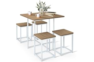COSTWAY 5 Piece Dining Table Set, Counter Kitchen Table and Chair Set for 4 Includes 1 Square Table and 4 Stools, Space-Saving Pub Dining Set for Living Room, Breakfast Nook, Coffee Shop (Natural)