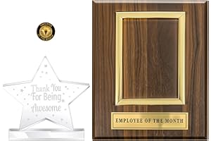 Beeveer 3 Pcs Employee of The Month Award Set, Christmas Employee Appreciation Gift, Acrylic Trophy with Thank You for Being Awesome, Photo Medal Frame Holds 4"x6" Photo, Enameled Lapel Pin