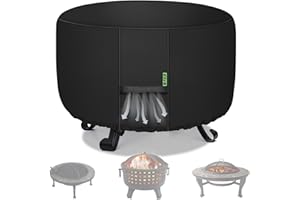 GYXZ Fire Pit Cover Round ( 40” Dia X 20”H ) Heavy Duty 600D Polyester with PVC Coating Material, Weather Resistant and Waterproof, Fire Pit/Bowl Cover, Black