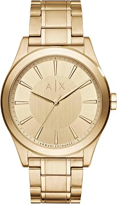 Orologio per uomo, Movimento al quarzo a tre lancette e cassa da 44 mm con cinturino in acciaio, Oro chiaro