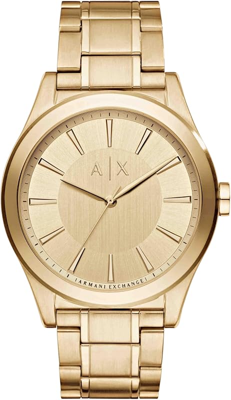Orologio per uomo, Movimento al quarzo a tre lancette e cassa da 44 mm con cinturino in acciaio, Oro chiaro