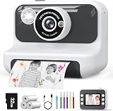 Hangrui Kids Camera Instant Print 2.4" 1080P 32GB Card 3 Rolls Paper White