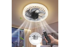 Auzev Socket Ceiling Fans with Lights and Remote Wireless Modern Fandelier Screw in Ceiling Fan in Light Socket, 3000K-6000K, Dimmable, 4 Speeds, with Extender Socket