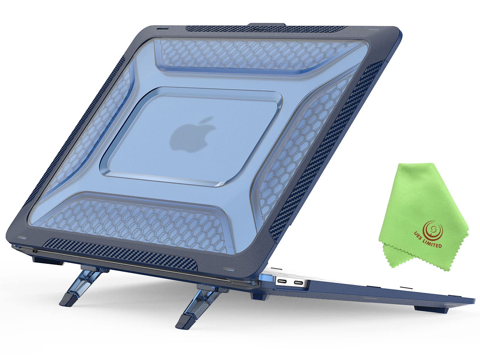 UESWILL Foldable Kickstand Case for MacBook Air 13 inch Case 2021-2018 Model A2337 (M1) A2179 A1932, with Retina Display Touch ID, Honeycomb Full Protection Heavy Duty Cover, Navy Blue