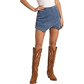 luvamia Jean Skorts for Woman High Waisted Pull On Stretchy Denim Wrap Skirt with Shorts Trendy Asymmetrical Skort