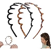 Botanikind 2 Pack Zig Zag Headbands for Women, Non-Slip Wavy Plastic Hair Comb Headbands with Teeth, U-Shape High Cranium Korean Style, Classic 90s Hair Accessories, Gifts for Women (Black & Brown)