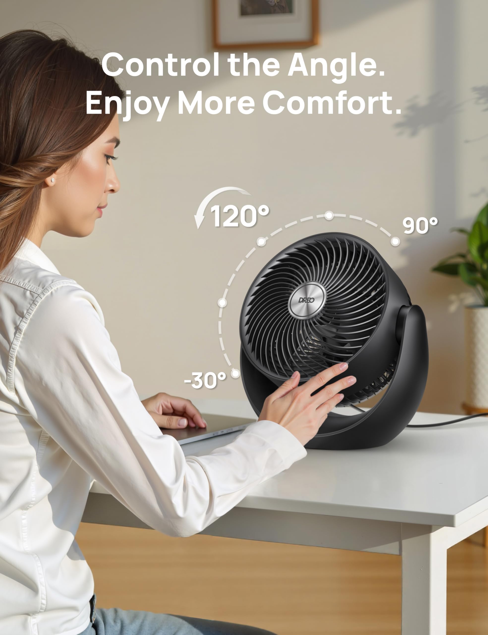 Dreo Fan for Bedroom, Floor fans for Whole Room, 40ft Strong Airflow, 120° Adjustable Tilt, 28db Low Noise, Quiet, 11 Inch, 3 Speeds, 2025 New Air Circulator for Office, Kitchen, Home