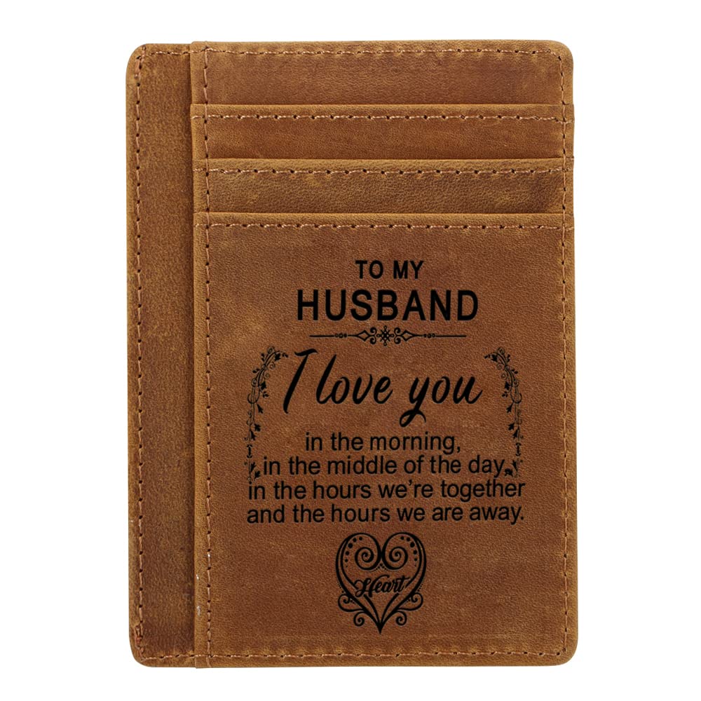 Engraved Pocket Wallet for Men,Personalized Minimalist Slim Leather Pocket Wallet for Husband Son Birthday Christmas (for Husband)