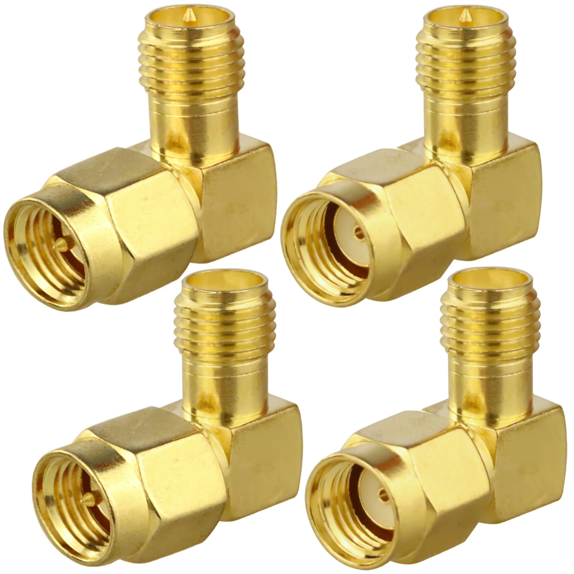 TUOLNK SMA Angle Adapter Kits 90 Degree Coaxial Adapter Male to Female SMA Connector Kit Right Angle for 2G/3G/4G LTE Antenna/Extension Cable/FPV Drone Gold-Plated Low Loss Coax Connector 4 Type Set