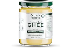 Organic Mandya Grass Fed Ghee A2 Butter, Pasture Raised, Lactose Free, Stress-Free Cattle, Ethically Sourced | Fermented A2 Ghee (16 oz / 475 ml)