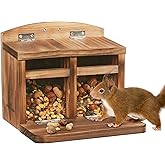 MIXXIDEA Large Squirrel Feeder House, Wooden Squirrel Feeders for Outside, Chipmunk Feeder Made of Thick Wood, No Assembly Required (Brown)