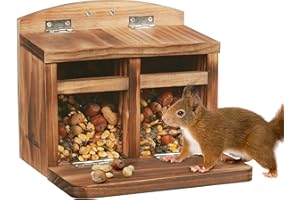 MIXXIDEA Large Squirrel Feeder House, Wooden Squirrel Feeders for Outside, Chipmunk Feeder Made of Thick Wood, No Assembly Required (Brown)